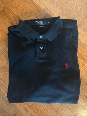 Ralph Lauren Men's Black Polo with Red Pony Embroidery - XL